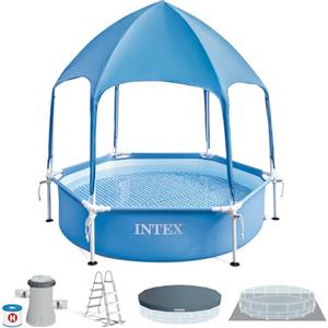 Intex 28209NP - Piscina Fuori Terra Canopy Metal Frame Rotonda, con Tettoia Parasole Removibile e Spruzzino Acqua, 700 L, Acciaio e PVC, Azzurro, 183x38 cm