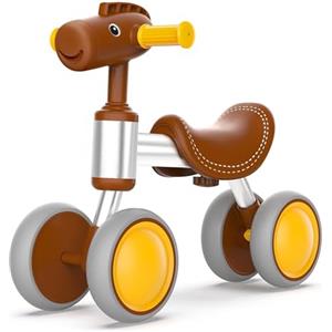 Hilifexll Bici Senza Pedali per Bambini da 1-2 Anni Ragazzi e Ragazze, Bicicletta Equilibrio per Bambini 12-24 Mesi con 4 Ruote, Giochi Bambini Regalo Bambino 1 Anno (Marrone)