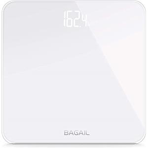 BAGAIL BASICS BAGAIL Bilancia Pesapersone Digitale, Con Sensori Ad Alta Precisione e Vetro Temperato, Ultrasottile, Per il Bagno, Peso in stone/kg/libbre - Garanzia 15 anni