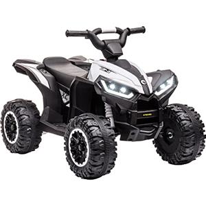 HOMCOM Quad Elettrico per Bambini 12V ATV, Doppio Motore e 2 Velocità, Ruote Larghe con Sospensioni, Fari LED, Clacson e Musica, Età 3-5 Anni, Bianco