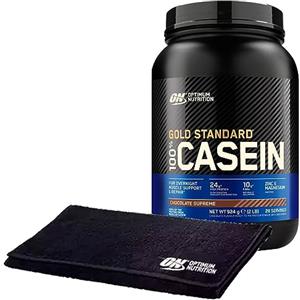 Optimum Nutrition Gold Standard 100% Casein Proteine di Caseina in Polvere a Rilascio Graduale Durante la Notte con Zinco e Magnesio Gusto Cioccolato 28 Porzioni 924g + ASCIUGAMANO