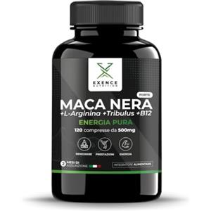 X EXENCE NUTRITION Exence Nutrition Maca Peruviana Nera Forte 10000mg con Tribulus Terrestris Alto Dosaggio, Arginina, Vitamine e Zinco 120 Compresse | Complex Originale per Uomo