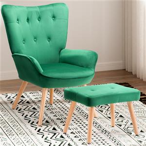 BAKAJI Poltrona con Sgabello in Velluto Verde, Design Moderno con Braccioli Alti e Pouf Poggiapiedi