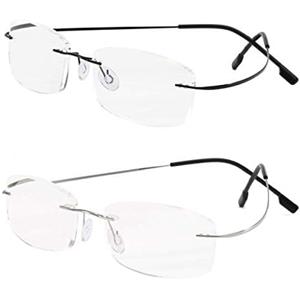 Viseng Occhiali da Lettura senza cornice ultra leggero di Titanio lettore senza montatura per Donna e Uomo Occhiali Anti Luce Blu alla Moda 1.0