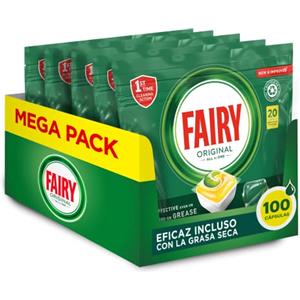 Fairy, Original All in One, Pastiglie Lavastoviglie, 100 Capsule (5 x 20), Efficaci anche con il grasso secco