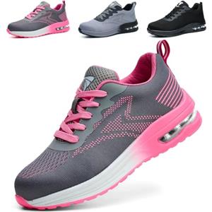 WUAYAMI Scarpe Antinfortunistiche Uomo Donna Leggere Scarpe da Lavoro con Punta in Acciaio Leggere Traspiranti Scarpe Sicurezza Comode, Nero, 40 EU