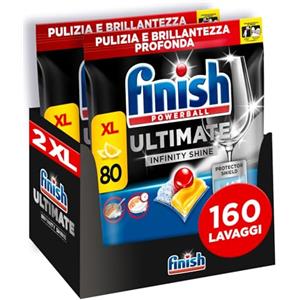 Finish Ultimate Infinity Shine Pastiglie Lavastoviglie, 160 Capsule Lavastoviglie al Limone, Pastiglie per Lavastoviglie contro lo Sporco e i Residui Incrostati