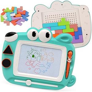 Afufu 2 in 1 Cancellabile Lavagna Magnetica per Bambini Bambino Tetris Set, Gioco Bimba Dimensione Viaggio Portatile Giochi Bambini 2 Anni, Montessori Giochi Educativi Giocattoli Creativi