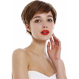 WIG ME UP-DP-HH-10 Parrucca Capelli veri Donna Uomo Corta Pixie cut Ondulata Riga Castano