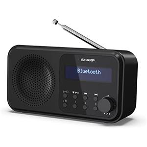 Sharp Shap DR-P420(BK) - Radio DAB+/DAB/FM compatta e portatile con streaming audio senza ﬁli Bluetooth e alimentazione tramite USB o batteria, colore, Nero