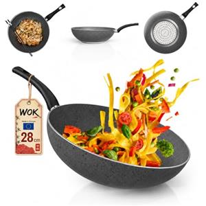 TEHORNEO Wok, Pentola Wok Induzione 28 cm Alluminio Antiaderente, Padella Wok, Pentola Wok, Wock Padella, Wook, Saltapasta Antiaderente, Wok Professionale, Padelle Wok, Woke, Wok Grande, 28 cm