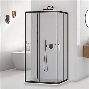 Inbagno Box doccia 3 lati 70x90x70 cm nero opaco H 195 cm, parete fissa e 2 ante scorrevoli con vetro trasparente e installazione reversibile, Tay