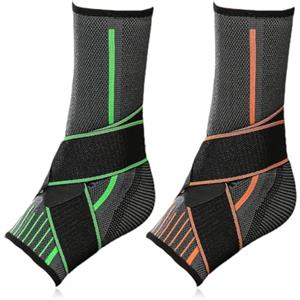 PBAHAUP Cavigliera Ortopedica, 2 pezzi Cavigliera Sportiva per Distorsione, Tutore Caviglia Regolabile, Fascia Elastica Caviglia, per Fascite plantare, Tendinite, verde, arancione, XL(42.5-45)