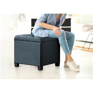 IlGruppone Pouf Poggiapiedi Cubico XXL Con Contenitore Integrato Cubo Imbottito Lino 45Cm Piedini legno Panca Moderna Cassapanca Soggiorno Panchina Ingresso Scarpiera Sgabello Grande- Blu4