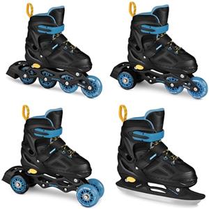 SPOKEY QUATTRO Set 4 in 1 pattini in linea/pattini a rotella/triskates/pattini regolabili | per bambini e ragazzi | pattini in linea convertibili in pattini a rotelle | Taglie: 30-33, 34-37, 38-41
