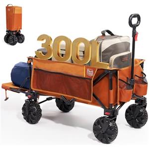 TIMBER RIDGE Carrello da Spiaggia Pieghevole XXXL con Portellone con Ruote Larghe Staccabili e Maniglia Regolabile per Campeggio Giardino Shopping 135 kg (Orange)