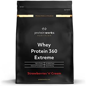 The Protein Works - Proteine Whey 360 Extreme in Polvere - Panna e Fragole - Frullato Ad Alto Contenuto Proteico - Con Glutammina, Vitamine e Minerali - 1,2kg