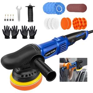 HSHa Lucidatrice professionale, set di lucidatrici con cuscinetti lucidanti da 120 mm, 6 velocità variabili, 2800 - 5800 giri/min, lucidatrice eccentrica per auto, barca, lucidatura, lucidatura,