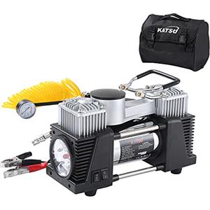 KATSU Tools KATSU Compressore Aria Portatile Auto Professionale 150 PSI 12V 32Amp Doppio Cilindro con Luce a LED Gonfiatore per Pneumatici per Auto per Grandi Volumi Pompa per Auto Camper Camion