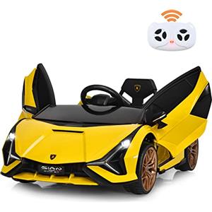 RELAX4LIFE Macchina Lamborghini Elettrica per Bambini 12V, Veicolo Ricaricabile con Telecomando 2,4 G, a Batteria con Musica, Storie Educative e Luci Realistiche，3 Anni+