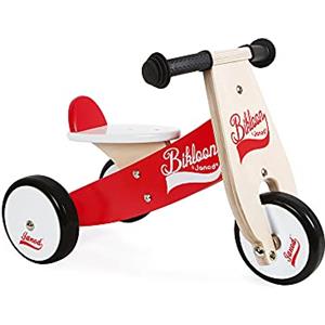 Janod - Little Bikloon la mia Prima Bicicletta (Legno), Senza Pedali, 3 Ruote, per Acquisire Autonomia e Imparare A Stare in Equilibrio, Colore: Rosso e Bianco - Da 1 Anno in su, J03261