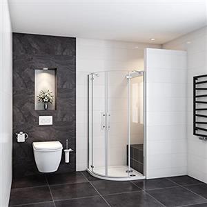 Mato 80x80 cm Box Doccia Semicircolare alto 195 cm Doppia Porta Battente Vetro Temperato 6 mm Barra Stabilizzatrice Completo di Piatto Doccia Bianco