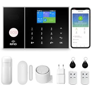 XNY Allarme Casa Wifi, Antifurto Casa wireless, Kit Allarme Casa Senza Fili 4G con APP Alert, Rilevatore di Movimento, Sensore Finestra Porta, Telecomando, Sirena (PG-108-4G-A)