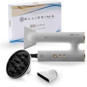 Bellissima Imetec | Gemini, Asciugacapelli digitale, ultraleggero, manico ruotabile, con tecnologia Gemini Air, controllo digitale del calore, ioni, 3 velocità, 3 temperature, beauty bag, 1400W