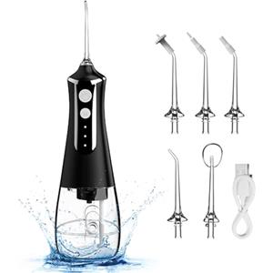 Bouncy Idropulsore elettrico senza fili per denti, irrigatore orale professionale con 5 modalità, 300 ml, impermeabile IPX6, ricaricabile tramite USB, ideale per casa e viaggi, include 5 punte a getto