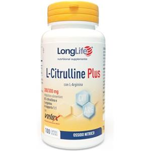 LongLife® L-Citrulline Plus | con L citrullina e L arginina rapporto 1:1 | Ossido nitrico | Energia per lo sport | Mix brevettato Velox™ | 100 capsule vegetali | Senza glutine e vegano