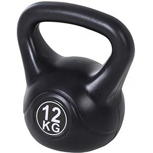 HOMCOM Kettlebell 10kg per Sport e Fitness con Base Piatta e Impugnatura, Kettlebell Pesi in Plastica e Sabbia, 25x19x28 cm, Nero