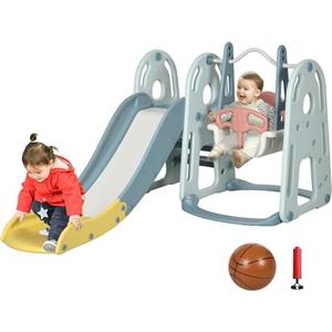 HOMCOM Set da Gioco 5 Anni max con Altalena per Bambini, Scivolo per Bambini, Canestro Basket e Scaletta, Set per Bambini in HDPE e PP, 150x190x100 cm, Multicolore