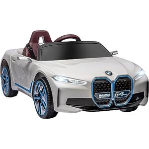 HOMCOM Macchina Elettrica per Bambini 3-6 Anni con Licenza BMW I4 con Telecomando, Clacson e Fari, Macchinina Giocattolo 12V in PP e Metallo, 115x67x45 cm, Bianco Rosso e Azzurro