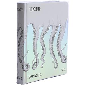 BE YOU Octopus Small, Diario Scuola 2024-2025, Agenda 12 Mesi Datata, Formato Easy 12,5cm x 16,5cm, Diario con Sticker e Segnalibro, Colore Bianco