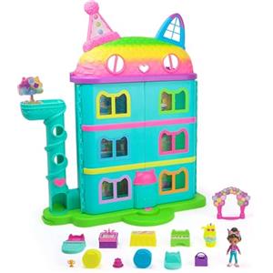 Gabby's Dollhouse, la Casa delle Bambole di Gabby a Tema Festa, 15 Pezzi a Tema Arcobaleno, Personaggi e Mobili per la Casa delle Bambole con Effetti Sonori, Alta 60 cm, 3+ Anni