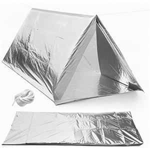 M & J Tenda di emergenza per 2 persone, ultraleggera in pellicola di alluminio termoisolante, con corda di nylon, per attività all'aperto, campeggio, sopravvivenza