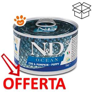 Farmina Dog N&D Ocean Puppy Mini Merluzzo e Zucca - Lattina da 140 Gr - CONFEZIONE RISPARMIO