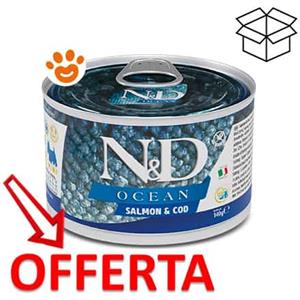 Farmina Dog N&D Ocean Adult Mini Salmone e Merluzzo - Lattina da 140 Gr - CONFEZIONE RISPARMIO