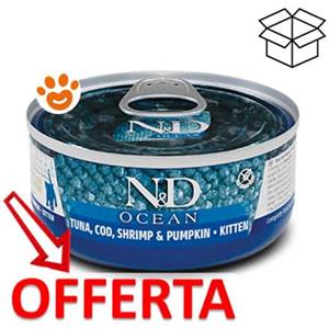 Farmina Cat N&D Ocean Kitten Tonno, Merluzzo, Gambero e Zucca - Lattina da 70 Gr - CONFEZIONE RISPARMIO