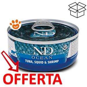 Farmina Cat N&D Ocean Tonno Calamaro e Gamberetti - Lattina da 70 Gr - CONFEZIONE RISPARMIO