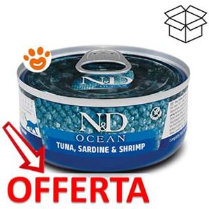 Farmina Cat N&D Ocean Tonno Sardine e Gamberetto - Lattina da 70 Gr - CONFEZIONE RISPARMIO