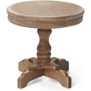 Odoria Miniatura Tavolini Laterali Comodini: Scala 1/12 Tavolo Rotondo per Casa delle Bambole Salotto Camera da Letto - Mini Mobili Legno Vintage con Piedistallo Rustico