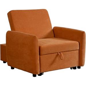 Brigros WeHome - Poltrona Letto Con Braccioli In Tessuto Con Piedini Neri, Poltrona Relax Trasformabile In Chaise Longue E In Letto Singolo, Pouf Poltrona Per Camera Da Letto E B&B (Tessuto, Arancio)