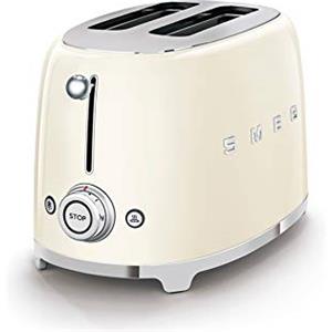 Smeg, Tostapane 2x2 TSF01CREU, 2 Scomparti da 36mm, 6 Livelli di Doratura, Funzione Riscaldamento, Scongelamento e Bagel, Espulsione Automatica del Pane, Cassetto Raccoglibriciole, 950W, Crema