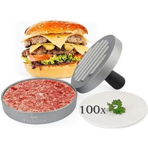 Belmalia Stampa Burger 100 Fogli di Carta da Forno per Perfetti Burger, Hamburger, Cheeseburger, Fricadelle, Polpete, Padella, Barbecue, Antiaderente, 11cm