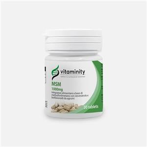 Vitaminity MSM 1000mg, Integratore Alimentare Antiossidante per Capelli, Pelle e Articolazioni, Funzione Antiossidante ed Antinfiammatoria - Formato da 30 Compresse