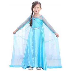 URAQT Elsa Costume, per Bimba con Vestito Lungo Compleanno, Elsa Costume di Cosplay Party Halloween Costume Abito delle Ragazze di Natale Vestito Fantasia 120cm
