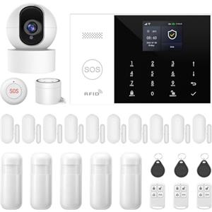 XNY WiFi Allarme casa, 4G Allarme Casa Senza Fili, Antifurto Casa Wireless con Telecamera di Sicurezza 1080p Pan/Tilt, Avviso APP, Sensore Per Porte e Finestre, Rilevatore di Movimento