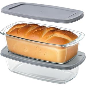 Winter Shore Pirofila Vetro 1,8 l (2 Pezzi) - Teglia per Pane in Cassetta Grande Antiaderente con Coperchio e Manici - Microonde, Forno, Congelatore, Lavastoviglie, Senza BPA - Stampo Pane in Cassetta