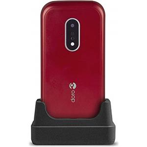 Doro 7030 Telefono Cellulare per Anziani Dual SIM a Conchiglia con WhatsApp anche per Videochiamate e Facebook e Base di Ricarica [Versione Italiana] (Rosso)